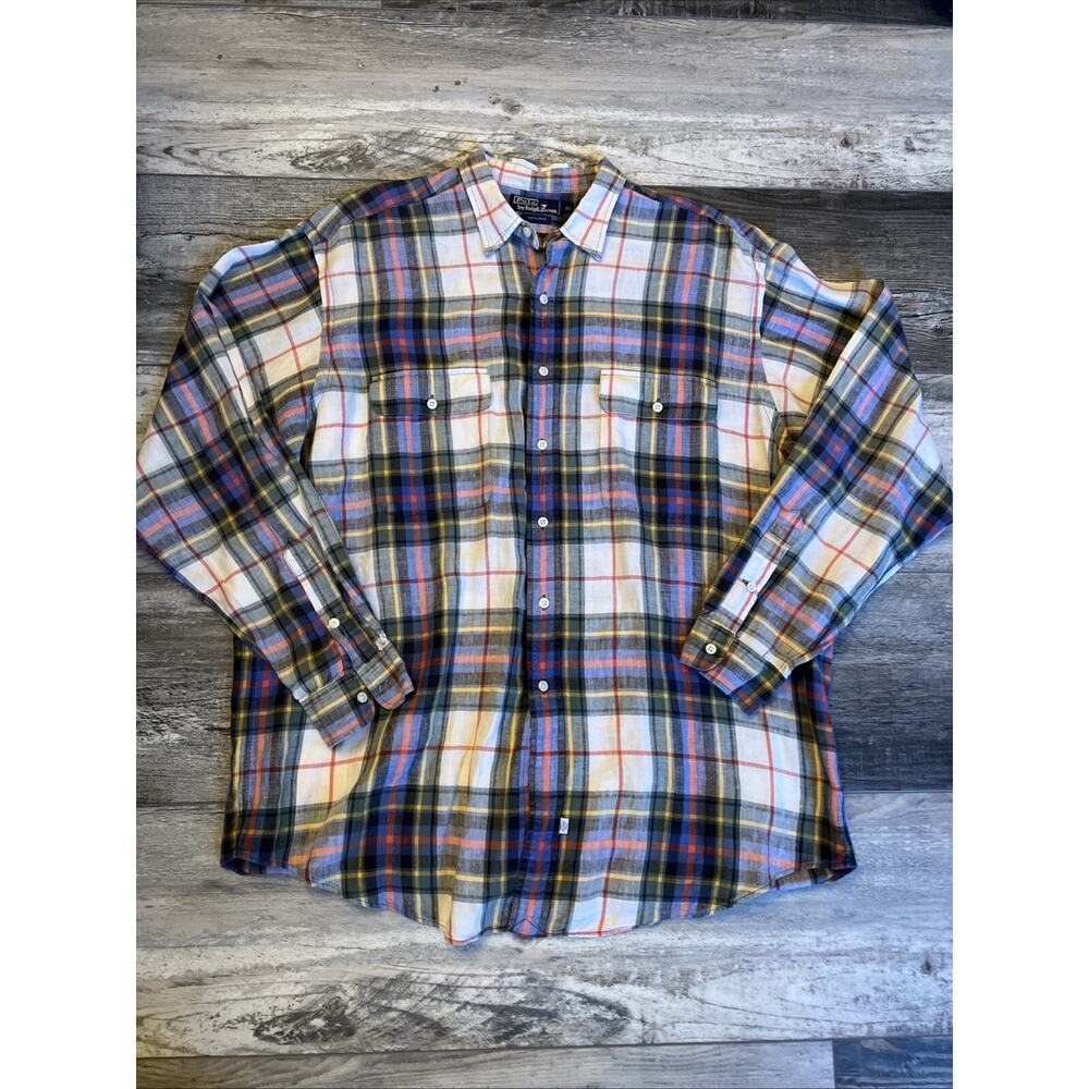 Polo Ralph Lauren Linen Shirt Mens XL Button Down Colorful Plaid Lightweight